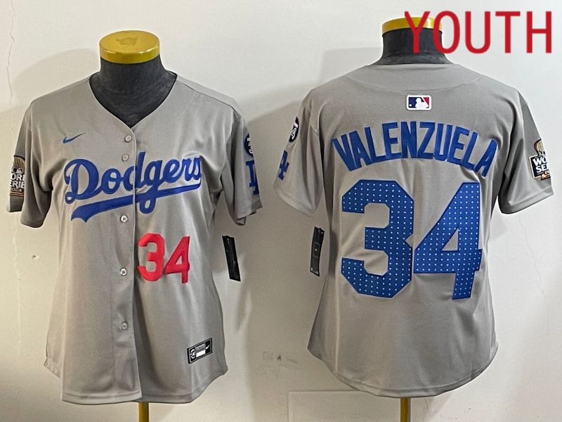 Youth Los Angeles Dodgers #34 Valenzuela Grey Game 2024 Nike MLB Jersey style 12051